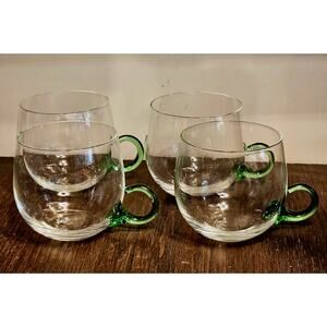 Vintage Green handle Sussmuth Hand blown Crystal punch cups Set of 4